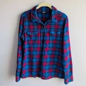 Patagonia Flannel Button Front Shirt Plaid Blue Pink Organic Cotton Size 6 Small
